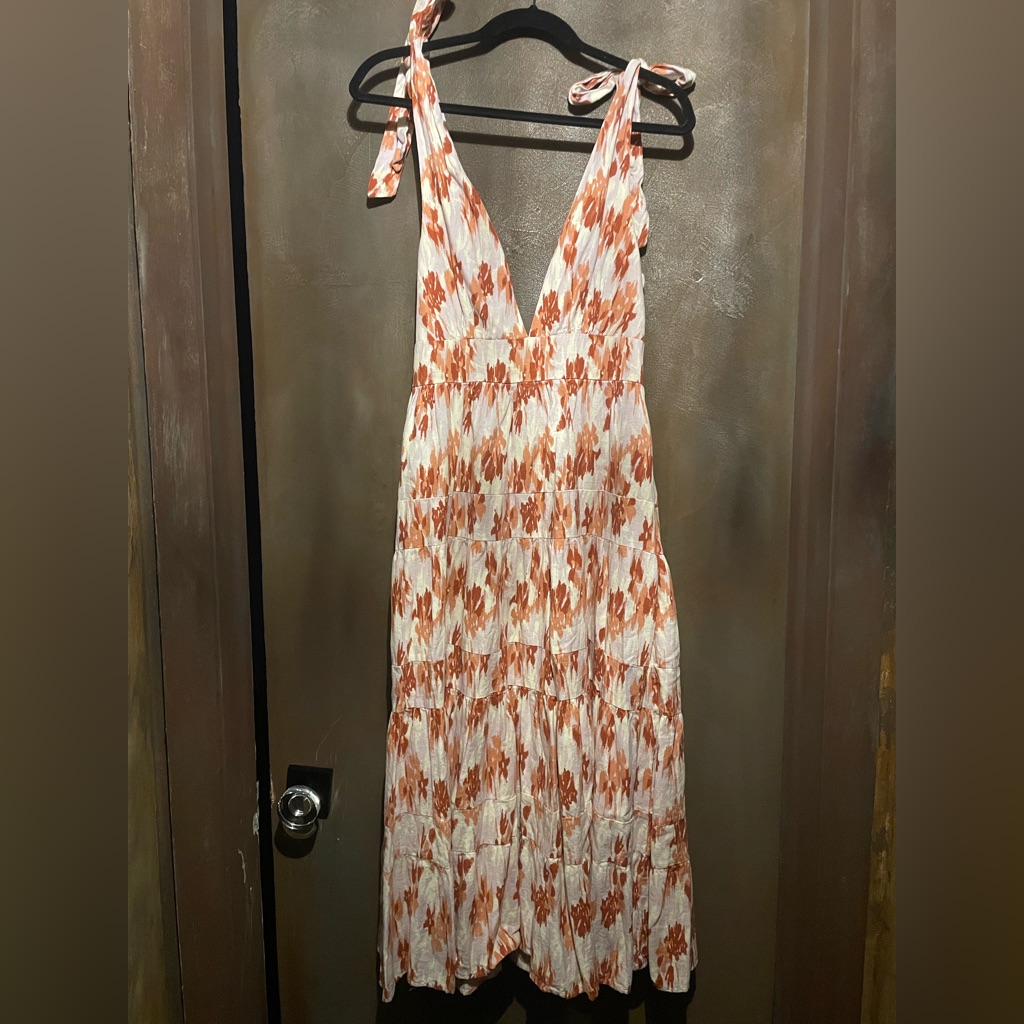 House Of Harlow 1960 Orange And White Maxi Dress
